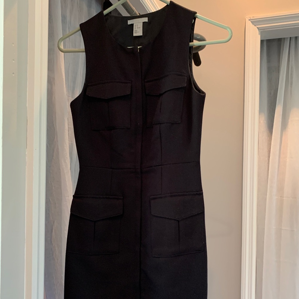 Navy blue front gold zipper dress